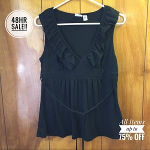 Piper Blue Sleeveless Black Ruffled Top Blouse L